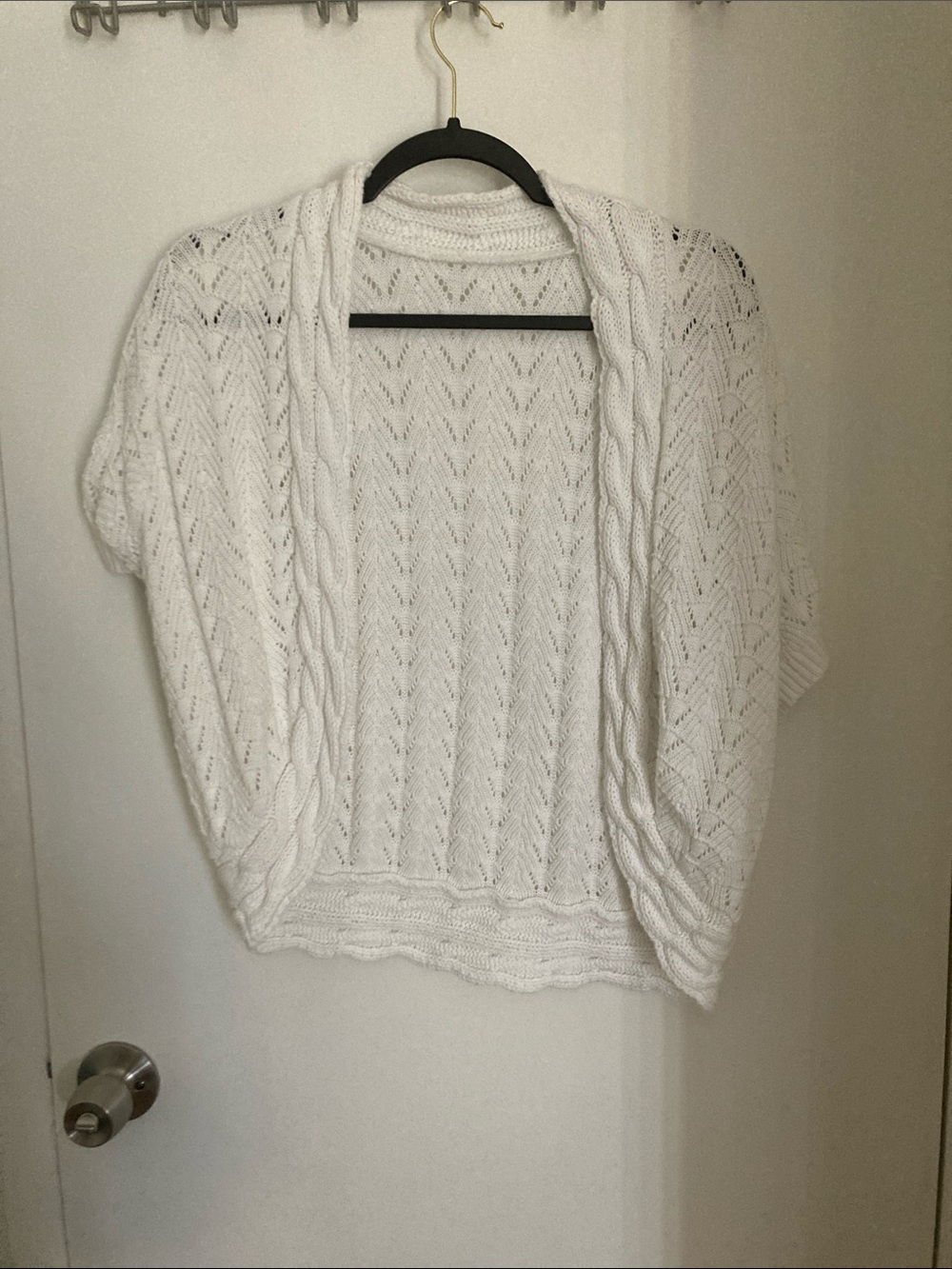 White Open-Knit Short Sleeve Sweater Cardigan